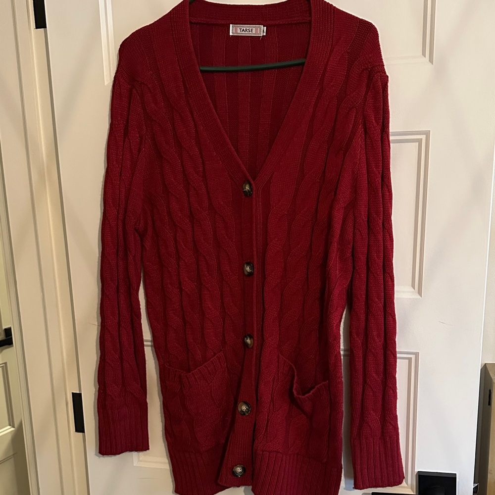 Rich Red Cable Knit Cardigan